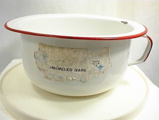Vintage Childs Chamber Pot Red White Enamelware Handle Enamel