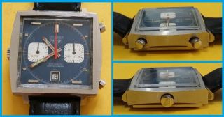 Vintage Heuer 1133 Monaco Steve Mcqueen Blue Dial Chronograph Watch