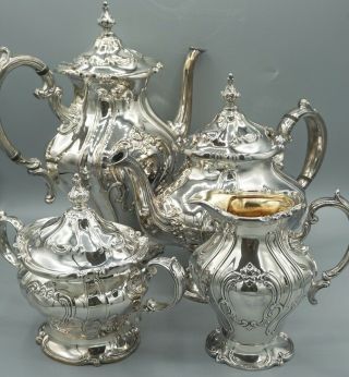 Vtg Gorham Silver Plate Chantilly Pattern Complete Tea Set Gorgeous 14