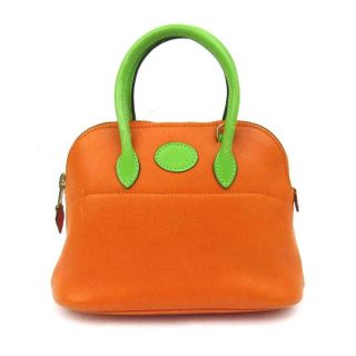 Hermes Bolide 15 Shoulder Hand Bag Leather Orange/green Ghw Vintage