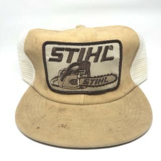 Vintage Stihl Chainsaw Patch Suede Snapback Trucker Hat Cap 79s 80s Usa Mesh