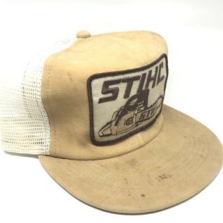 Vintage Stihl Chainsaw Patch Suede Snapback Trucker Hat Cap 79s 80s USA Mesh 4