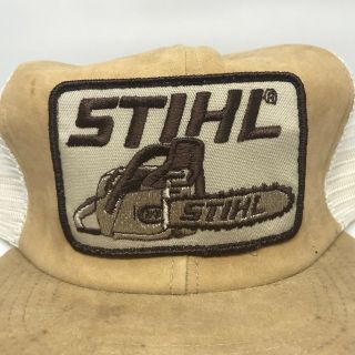 Vintage Stihl Chainsaw Patch Suede Snapback Trucker Hat Cap 79s 80s USA Mesh 5