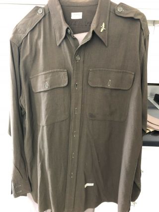 WW2 US Army Officer ' s Wool Khaki Shirt,  AAF pin propeller wings,  pants,  name,  hats 4