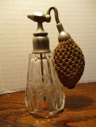 Antique 1908 Pear Shaped De Vilbiss Atomizer Cut Glass Perfume Bottle