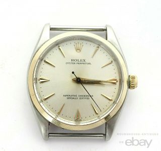 Vtg.  1950s Rolex Oyster Perpetual Automatic 6564 Watch 34mm 18k Gold Bezel Dial
