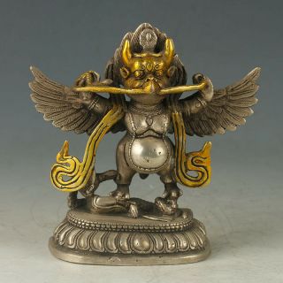 Old Chinese Antique Tibet Silver Gilt Carved Thunder God Statue