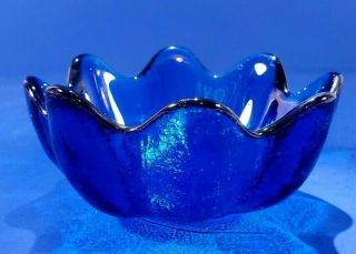 VINTAGE DEEP BLUE HAND BLOWN ART GLASS BOWL - FLAWLESS 4