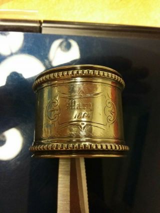 Civil War Era Sterling Silver Napkin Ring Holder,  Engraved " Mary 1864 " 0.  5 Ounce