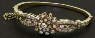 Kgj Vintage Heavy 14k Yg 3.  0ct Vs1/g Diamond Floral Cluster Bangle Bracelet