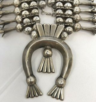 Vintage Navajo Squash Blossom Necklace Sterling Silver Stamped Navajo Pearls 2