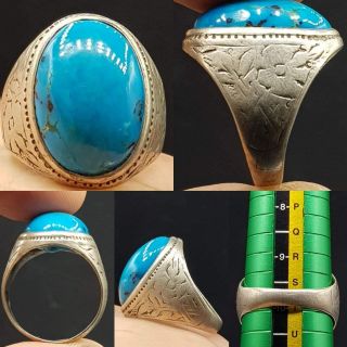 Rare Unique Silver Antique Turquoise Stone Lovely Ring 17