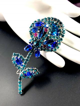 Rare Juliana D&e Sapphire Rivoili Rhinestone Flower Blossom Lollipop Brooch Book