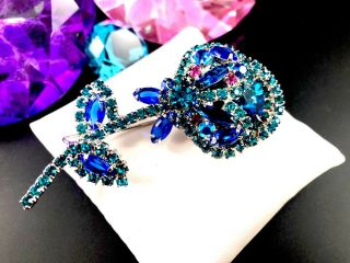 RARE JULIANA D&E SAPPHIRE RIVOILI RHINESTONE FLOWER BLOSSOM LOLLIPOP BROOCH BOOK 3