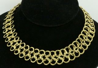 Vintage Heavy 18k Gold Elegant High Fashion Triple Ring Link Chain Necklace