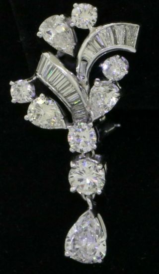 Vintage 1950s Platinum elegant 9.  0CT VS diamond cluster dangle earrings 2