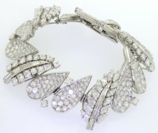Heavy vintage 1950s Platinum 20.  0CTW VS diamond cluster leaf link bracelet 2