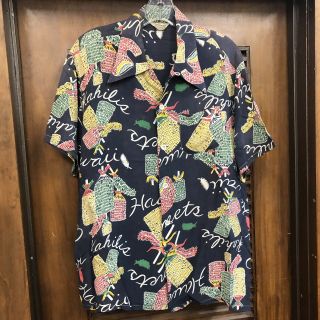 Vintage 1940’s Atomic Kahili Fan Pattern Rayon Hawaiian Shirt - M