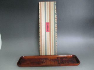 Japanese Wooden Sencha Tea Tray W/sign; Tasteful Carving/ Reddish Bamboo/ 7914