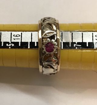 VINTAGE 14K Two Color Gold Chased Openwork Eternity Natural Ruby Band 8