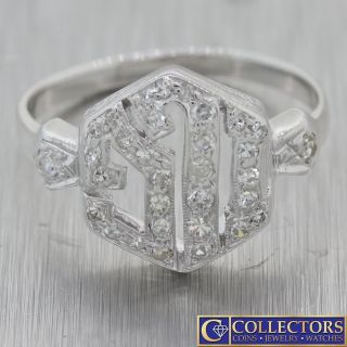 1930s Antique Art Deco Estate 14k White Gold.  40ctw Diamond Initial Ring C8