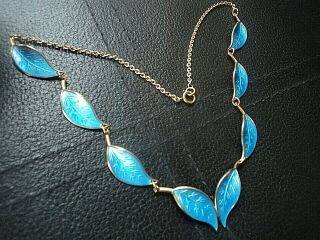 Norwegian Sterling Silver & Blue Enamel Leaf Necklace - David Andersen Norway