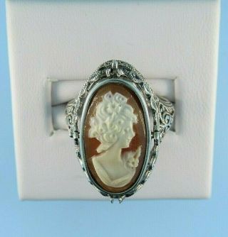 Sterling Silver Vintage Art Deco Cameo And Onyx Reversable Ring