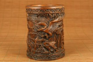 Rare Old Boxwood Hand Carved Eagle Statue Collect Brush Pot