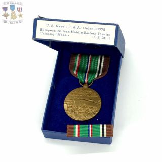 Wwii Us Navy European African Middle Eastern Campaign Medal Ribbon Bar Box Ww2