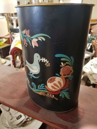 Metal Garbage Trash Can Tin Hand Painted Garbage Vtg Patina Floral Old Metal GC 2