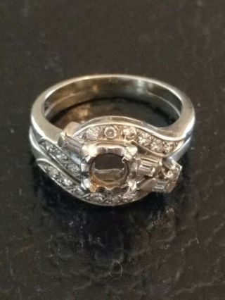 Vintage Art Deco 14k White Gold Diamond Ring Setting (without Stone)