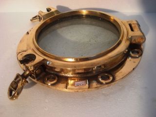 Vintage Marine Brass Port Hole / Window - 15 Inches Bottom - 100