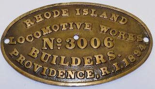 Rare Railroad Build Plate Rhode Island Locomotive 1894