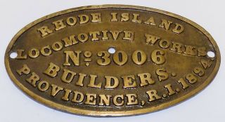 Rare Railroad Build Plate Rhode Island Locomotive 1894 2