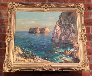 Fulvio Di Sorrento (italian 20th C) Antique Oil On Board Painting “capri” Italy