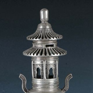 Chinese Silvering Copper Pagoda Incense Burner Made During The Qianlong Period 2