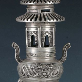 Chinese Silvering Copper Pagoda Incense Burner Made During The Qianlong Period 3