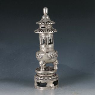 Chinese Silvering Copper Pagoda Incense Burner Made During The Qianlong Period 5