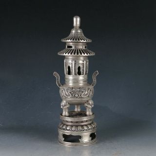 Chinese Silvering Copper Pagoda Incense Burner Made During The Qianlong Period 6