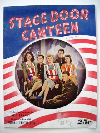 1943 Theatre Program " Stage Door Canteen " W/ Katharine Hepburn & Helen Hayes