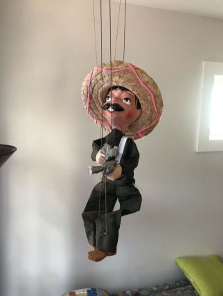 2 Vintage Mexican Marionette Puppet W/ Gun Pistol Pete Bandit Mexico Cowboy Doll