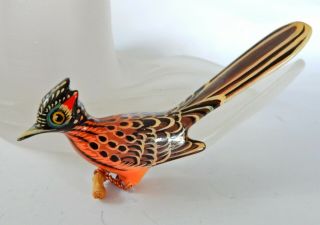 Takahashi Carved Wood Roadrunner Bird Brooch Kt