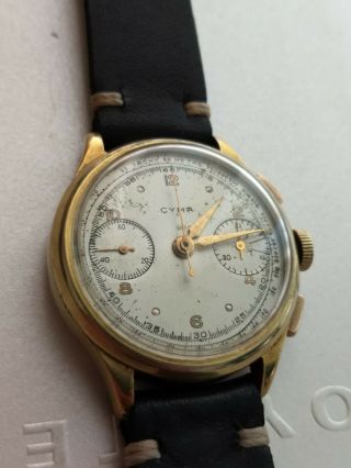 Vintage Cyma chronograph 36mm Valjoux 22 1940s Men ' s Watch 10