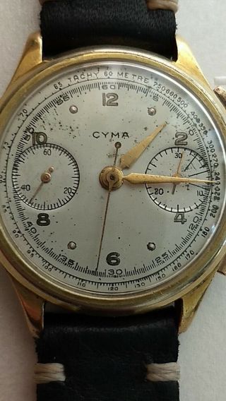 Vintage Cyma Chronograph 36mm Valjoux 22 1940s Men 