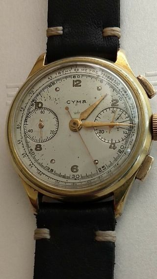 Vintage Cyma chronograph 36mm Valjoux 22 1940s Men ' s Watch 7