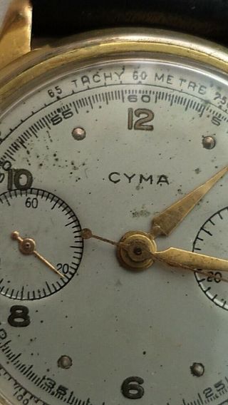Vintage Cyma chronograph 36mm Valjoux 22 1940s Men ' s Watch 8