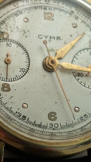 Vintage Cyma chronograph 36mm Valjoux 22 1940s Men ' s Watch 9