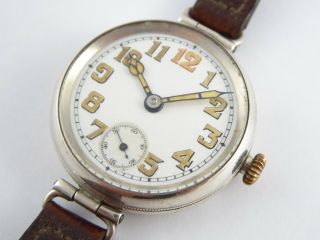ANTIQUE 1914 SOLID SILVER CASED OFFICERS WW1 TRENCH WATCH 2