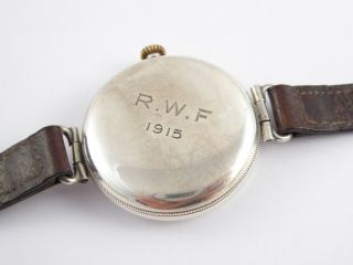 ANTIQUE 1914 SOLID SILVER CASED OFFICERS WW1 TRENCH WATCH 5