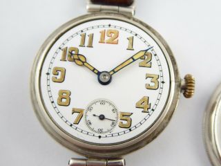 ANTIQUE 1914 SOLID SILVER CASED OFFICERS WW1 TRENCH WATCH 6